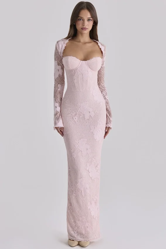 Lucienne Pink Lace Maxi Dress Lucienne Pink Lace Maxi Dress