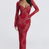Lucienne Red Lace Embroidered Maxi Dress – Limited Edition