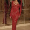 Lucienne Red Lace Embroidered Maxi Dress – Limited Edition