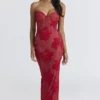 Lucienne Red Lace Embroidered Maxi Dress – Limited Edition