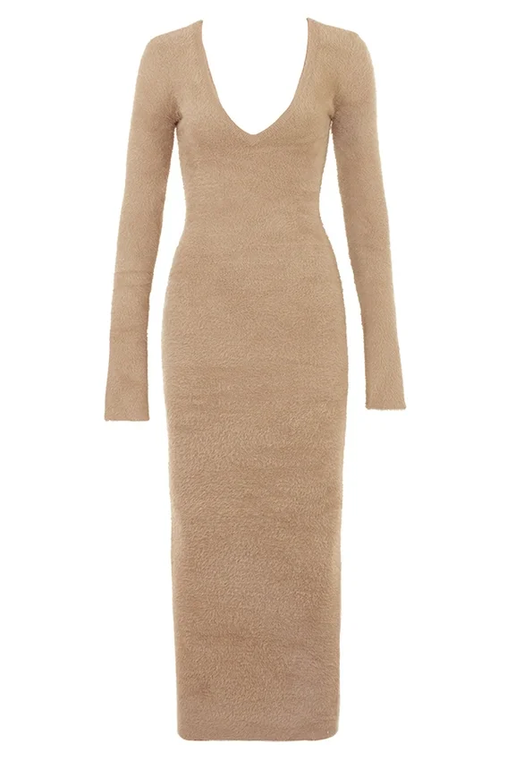 Lucille Camel Fuzzy Maxi Dress Lucille Camel Fuzzy Maxi Dress