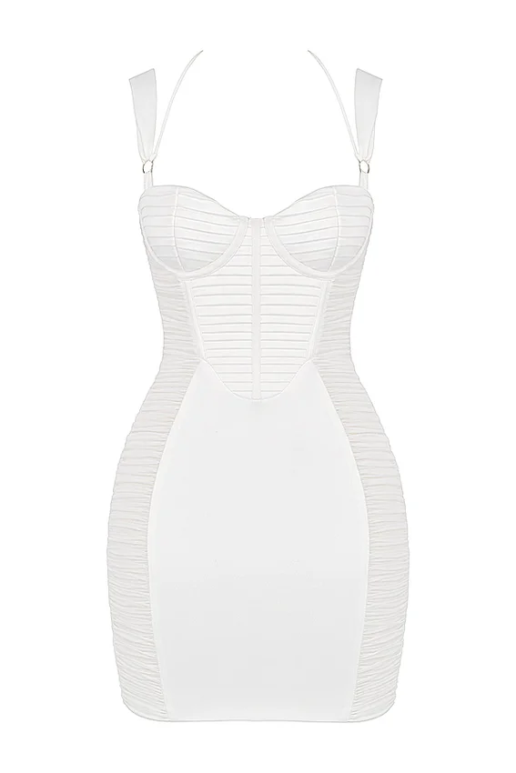 Lucinda White Ruched Corset Mini Dress Lucinda White Ruched Corset Mini Dress