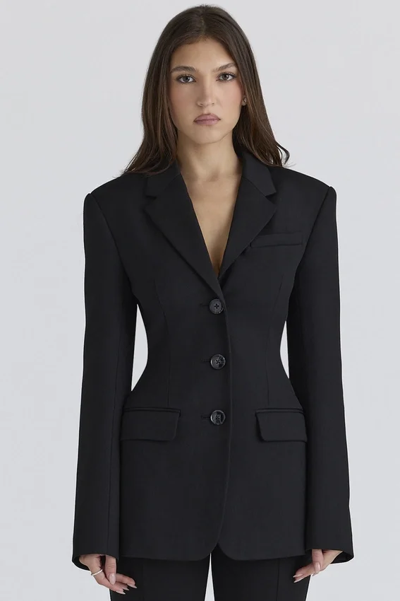 Luella Black Crepe Hourglass Blazer Jacket Luella Black Crepe Hourglass Blazer Jacket