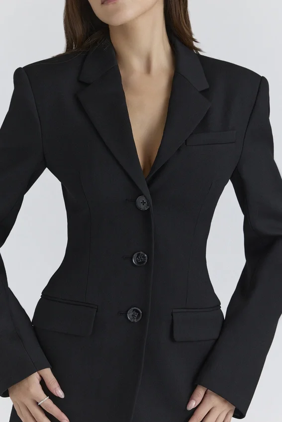 Luella Black Crepe Hourglass Blazer Jacket Luella Black Crepe Hourglass Blazer Jacket