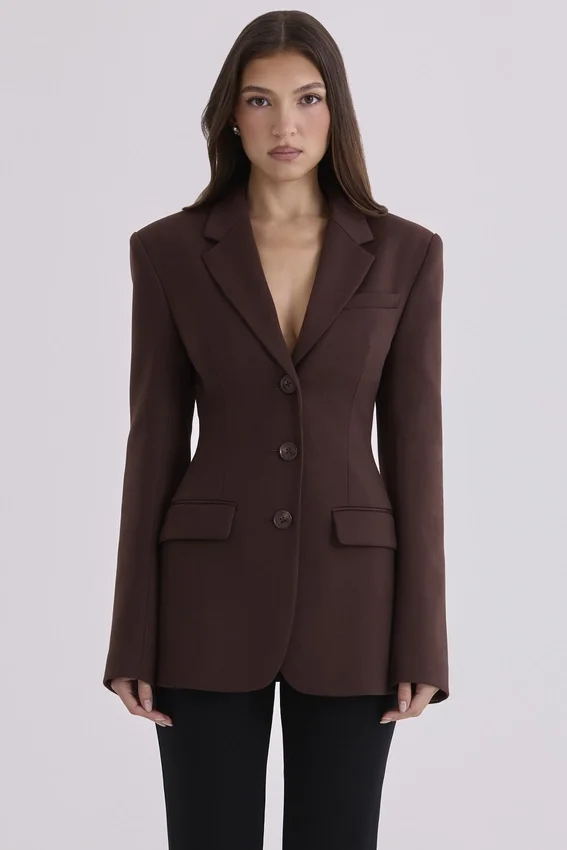 Luella Chocolate Crepe Hourglass Blazer Jacket Luella Chocolate Crepe Hourglass Blazer Jacket