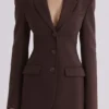 Luella Chocolate Crepe Hourglass Blazer Jacket Luella Chocolate Crepe Hourglass Blazer Jacket