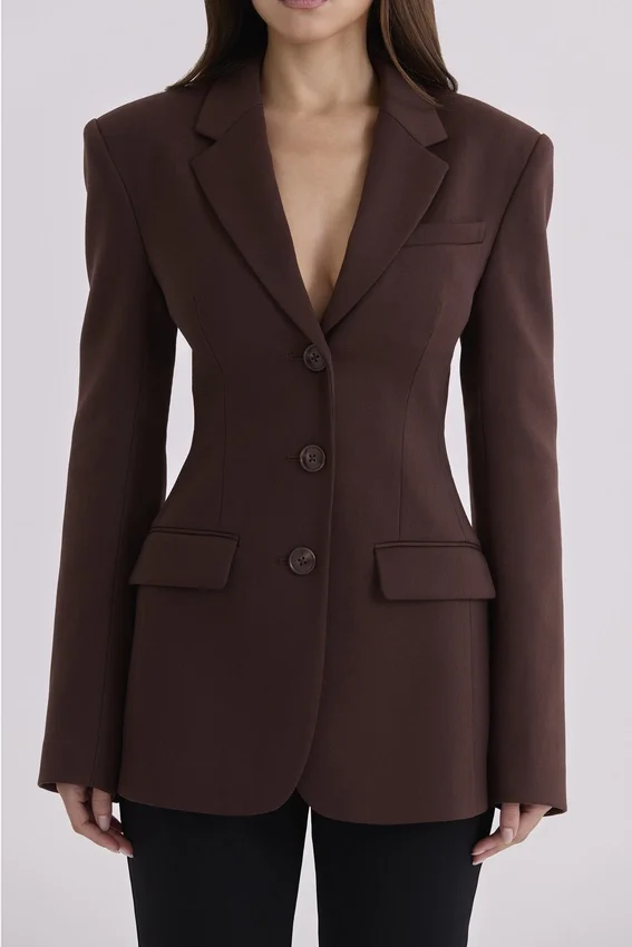Luella Chocolate Crepe Hourglass Blazer Jacket Luella Chocolate Crepe Hourglass Blazer Jacket