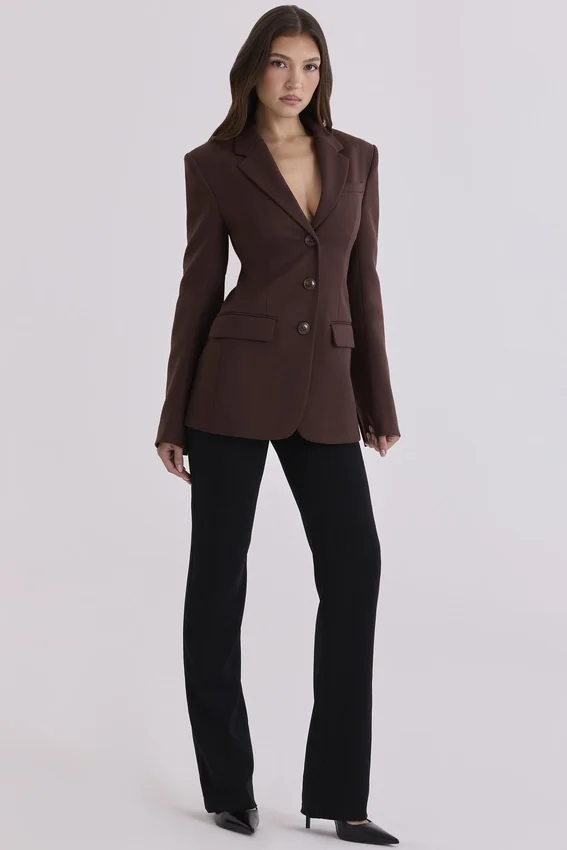 Luella Chocolate Crepe Hourglass Blazer Jacket Luella Chocolate Crepe Hourglass Blazer Jacket