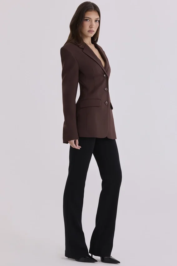 Luella Chocolate Crepe Hourglass Blazer Jacket Luella Chocolate Crepe Hourglass Blazer Jacket