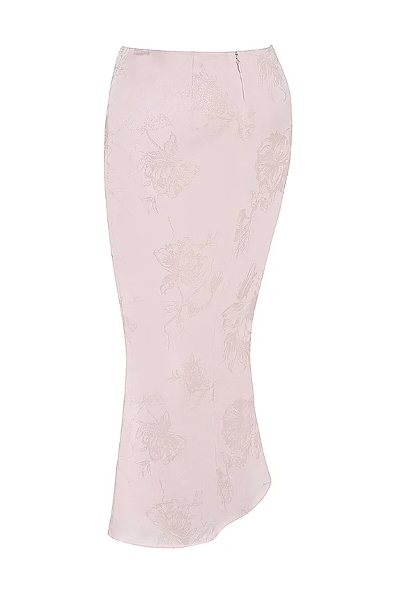 Luisette Pink Metallic Floral Satin Midi Skirt Luisette Pink Metallic Floral Satin Midi Skirt
