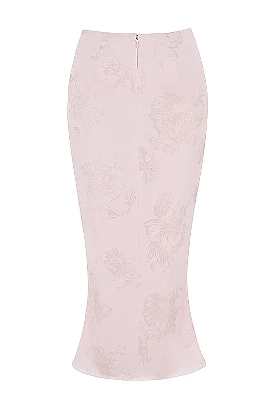 Luisette Pink Metallic Floral Satin Midi Skirt Luisette Pink Metallic Floral Satin Midi Skirt