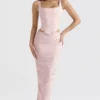 Luisette Pink Metallic Floral Satin Midi Skirt Luisette Pink Metallic Floral Satin Midi Skirt