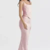 Luisette Pink Metallic Floral Satin Midi Skirt Luisette Pink Metallic Floral Satin Midi Skirt