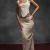 Luisette Pink Metallic Floral Satin Midi Skirt Luisette Pink Metallic Floral Satin Midi Skirt