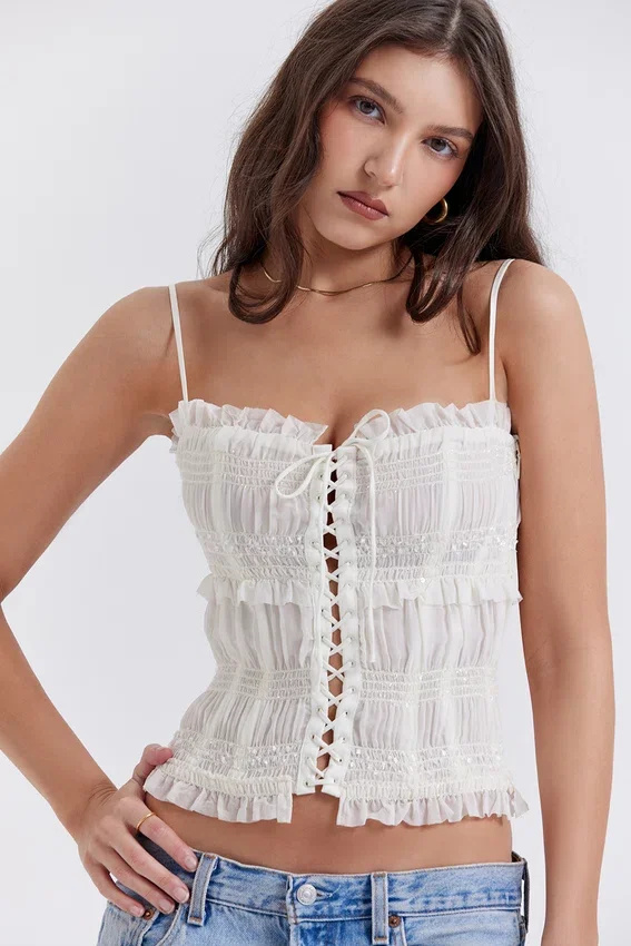 Lula Ivory Sequin Pleat Corset Lula Ivory Sequin Pleat Corset