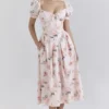 Lulabell Peach Floral Cotton Puff Sleeve Midi Dress Lulabell Peach Floral Cotton Puff Sleeve Midi Dress