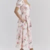 Lulabell Peach Floral Cotton Puff Sleeve Midi Dress Lulabell Peach Floral Cotton Puff Sleeve Midi Dress