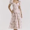 Lulabell Pink Ribbon Print Cotton Midi Dress Lulabell Pink Ribbon Print Cotton Midi Dress