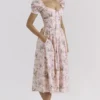 Lulabell Pink Ribbon Print Cotton Midi Dress Lulabell Pink Ribbon Print Cotton Midi Dress