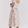 Lulabell Pink Ribbon Print Cotton Midi Dress Lulabell Pink Ribbon Print Cotton Midi Dress