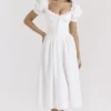 Lulabell White Stretch Cotton Puff Sleeve Midi Dress Lulabell White Stretch Cotton Puff Sleeve Midi Dress
