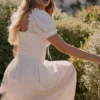 Lulabell White Stretch Cotton Puff Sleeve Midi Dress Lulabell White Stretch Cotton Puff Sleeve Midi Dress