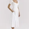 Lulabell White Stretch Cotton Puff Sleeve Midi Dress Lulabell White Stretch Cotton Puff Sleeve Midi Dress