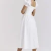 Lulabell White Stretch Cotton Puff Sleeve Midi Dress Lulabell White Stretch Cotton Puff Sleeve Midi Dress