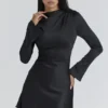 Lulu Black Satin Long Sleeve Mini Dress Lulu Black Satin Long Sleeve Mini Dress