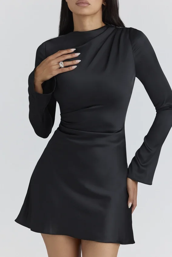Lulu Black Satin Long Sleeve Mini Dress Lulu Black Satin Long Sleeve Mini Dress