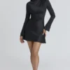Lulu Black Satin Long Sleeve Mini Dress Lulu Black Satin Long Sleeve Mini Dress