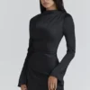 Lulu Black Satin Long Sleeve Mini Dress Lulu Black Satin Long Sleeve Mini Dress