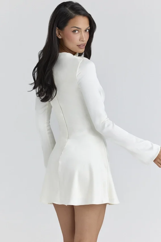 Lulu Ivory Satin Flute Sleeve Mini Dress Lulu Ivory Satin Flute Sleeve Mini Dress