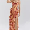 Lumira Sunset Swirl Print Ruffle Cut Out Maxi Dress Lumira Sunset Swirl Print Ruffle Cut Out Maxi Dress