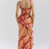 Lumira Sunset Swirl Print Ruffle Cut Out Maxi Dress Lumira Sunset Swirl Print Ruffle Cut Out Maxi Dress