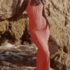 Lusilla Coral Stretch Mesh Halter Neck Midi Dress Lusilla Coral Stretch Mesh Halter Neck Midi Dress