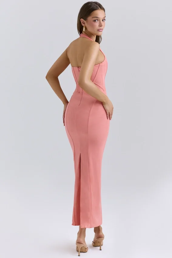 Lusilla Coral Stretch Mesh Halter Neck Midi Dress Lusilla Coral Stretch Mesh Halter Neck Midi Dress