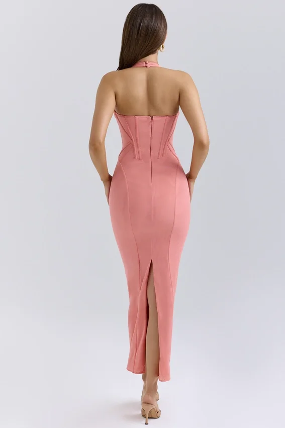 Lusilla Coral Stretch Mesh Halter Neck Midi Dress Lusilla Coral Stretch Mesh Halter Neck Midi Dress