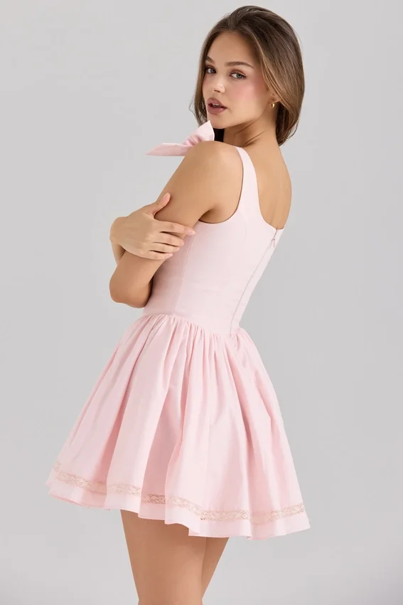 Lyla Pink Stretch Cotton Mini Dress Lyla Pink Stretch Cotton Mini Dress