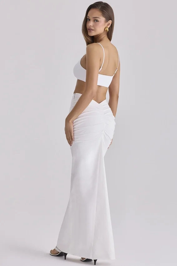Lyra White Cotton V Back Draped Maxi Skirt Lyra White Cotton V Back Draped Maxi Skirt