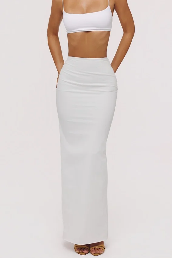 Lyra White Cotton V Back Draped Maxi Skirt Lyra White Cotton V Back Draped Maxi Skirt