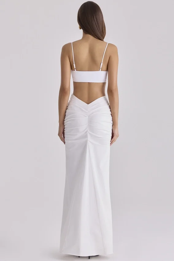 Lyra White Cotton V Back Draped Maxi Skirt Lyra White Cotton V Back Draped Maxi Skirt