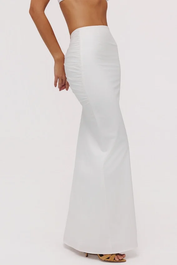 Lyra White Cotton V Back Draped Maxi Skirt Lyra White Cotton V Back Draped Maxi Skirt