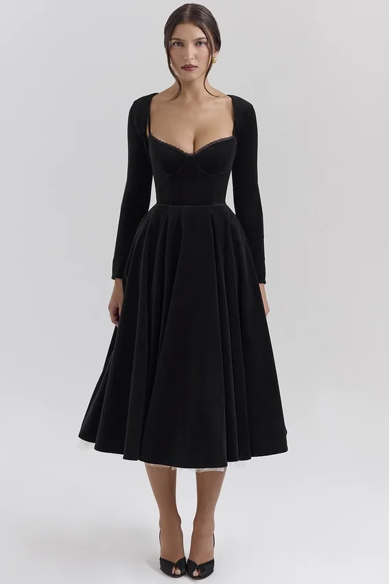 Mademoiselle Black Velvet Tulle Midi Dress + Bolero Mademoiselle Black Velvet Tulle Midi Dress + Bolero