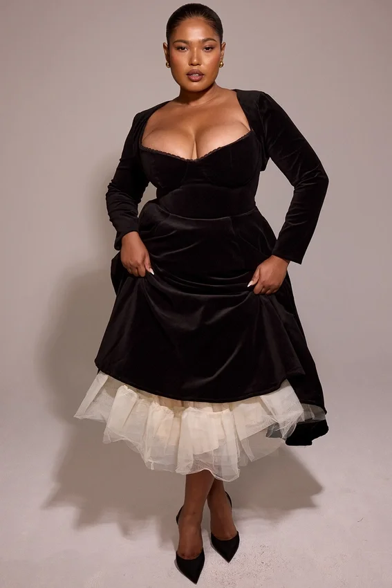 Mademoiselle Black Velvet Tulle Midi Dress + Bolero Mademoiselle Black Velvet Tulle Midi Dress + Bolero