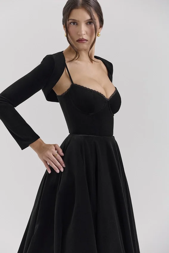 Mademoiselle Black Velvet Tulle Midi Dress + Bolero Mademoiselle Black Velvet Tulle Midi Dress + Bolero