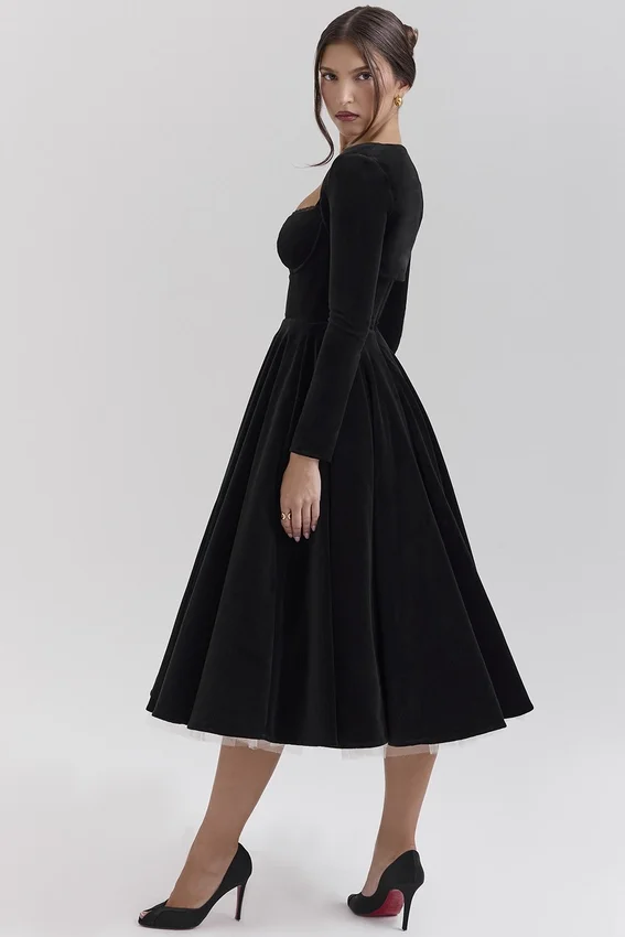 Mademoiselle Black Velvet Tulle Midi Dress + Bolero Mademoiselle Black Velvet Tulle Midi Dress + Bolero