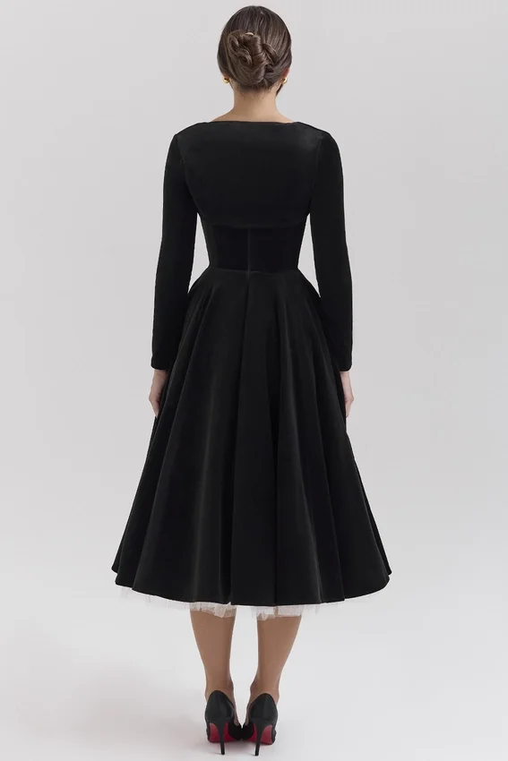 Mademoiselle Black Velvet Tulle Midi Dress + Bolero Mademoiselle Black Velvet Tulle Midi Dress + Bolero