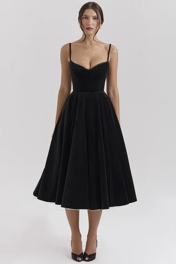 Mademoiselle Black Velvet Tulle Midi Dress + Bolero Mademoiselle Black Velvet Tulle Midi Dress + Bolero