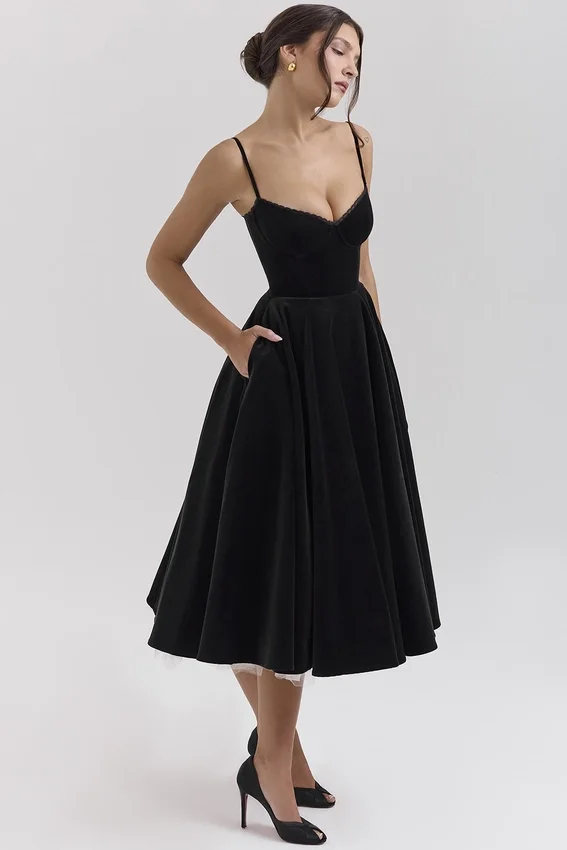 Mademoiselle Black Velvet Tulle Midi Dress + Bolero Mademoiselle Black Velvet Tulle Midi Dress + Bolero